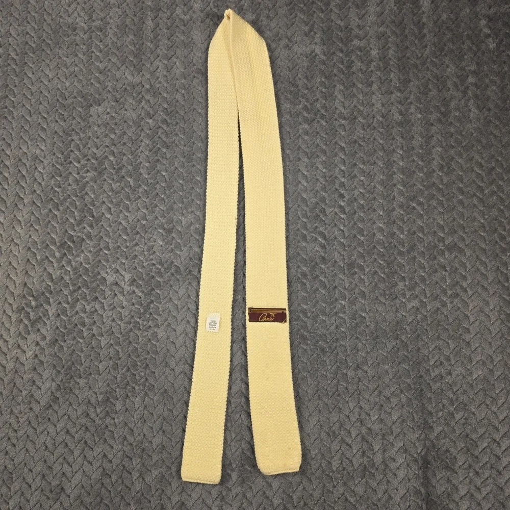 Vintage Square End Skinny Knit Tie Arnie Arnold Palmer Cream Cotton USA 44in